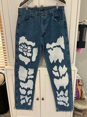 Takeover Denim Hand Painted Floral Graphic Relaxed Fit Jeans 36x33